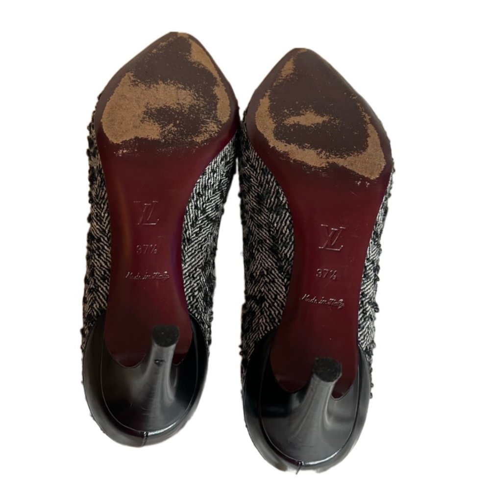 Louis Vuitton Black Leather Tweed Heels Size 37.5 - Picture 12 of 13